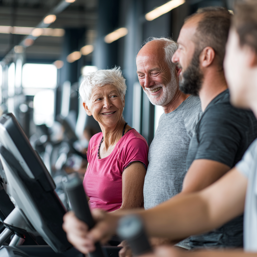 Professional fitness trainers working with adult clients in modern gym